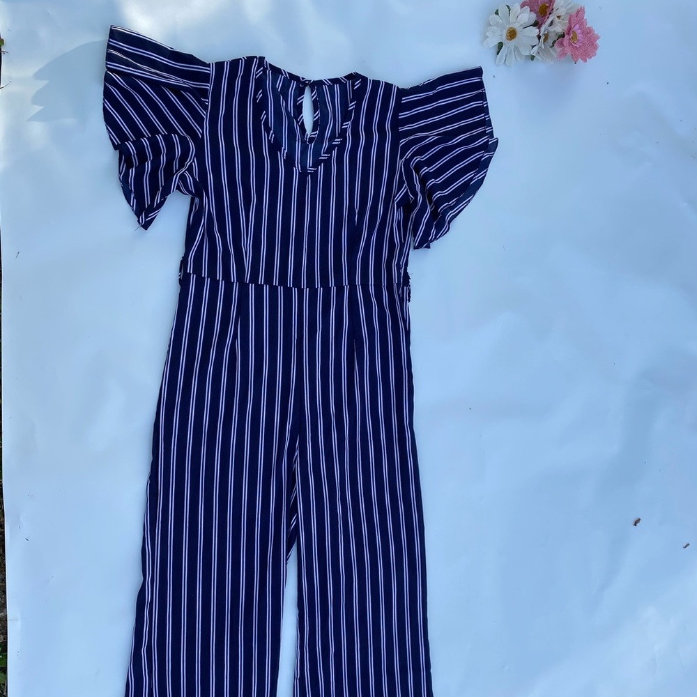 Blue and whit striped one piece
